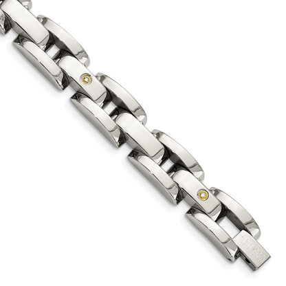 Edelstahl Chisel Poliert mit Rhodiniert 14K Weißgold Akzente Und.03 Karat Diamant 8.5 Zoll Armband