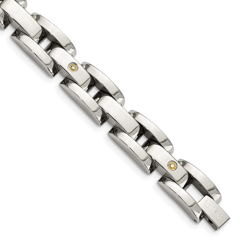 Edelstahl Chisel Poliert mit Rhodiniert 14K Weißgold Akzente Und.03 Karat Diamant 8.5 Zoll Armband