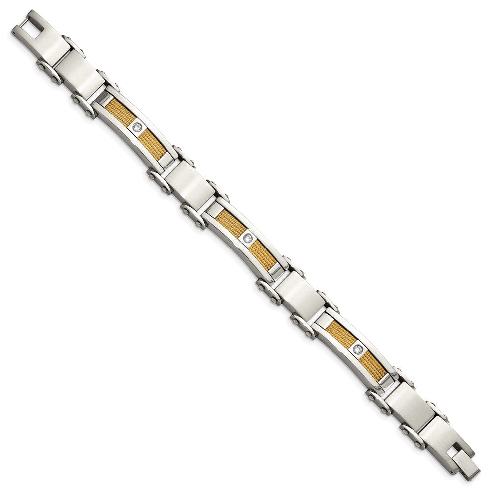 Edelstahl Chisel Poliert Gelb Ip-beschichtet Ankerkette mit Zirkonia 8.5 Zoll Glieder Armband