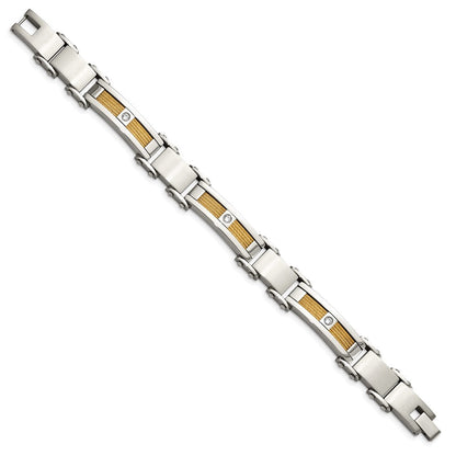 Edelstahl Chisel Poliert Gelb Ip-beschichtet Ankerkette mit Zirkonia 8.5 Zoll Glieder Armband