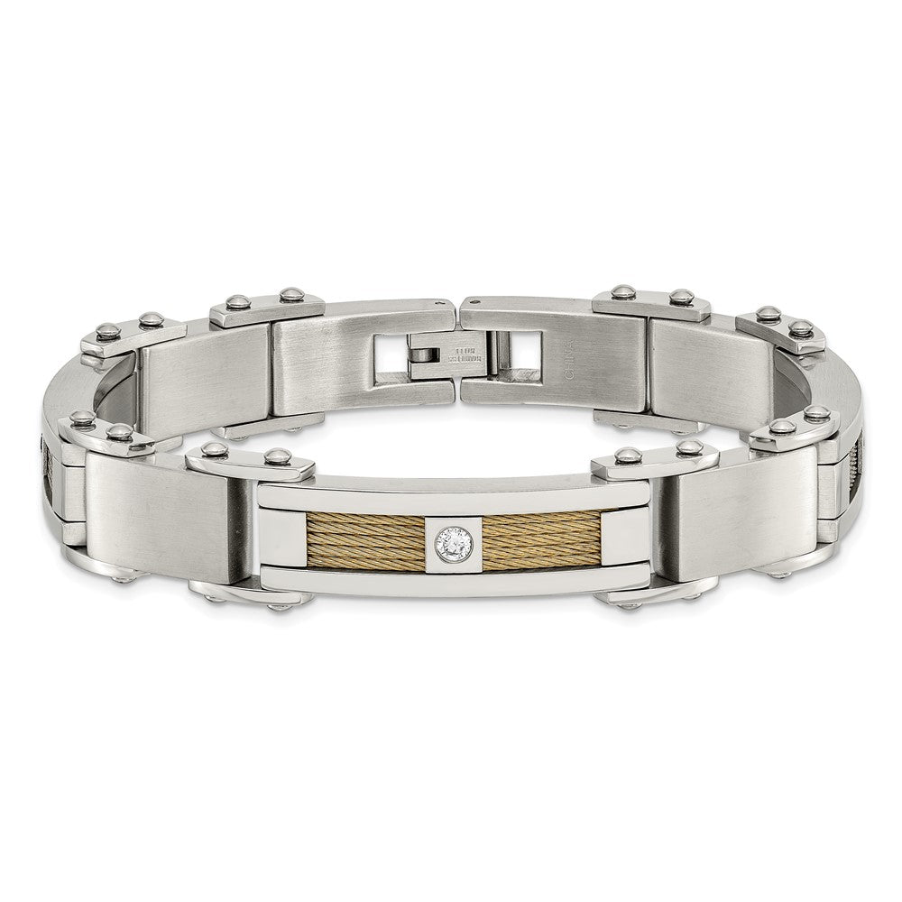 Edelstahl Chisel Poliert Gelb Ip-beschichtet Ankerkette mit Zirkonia 8.5 Zoll Glieder Armband