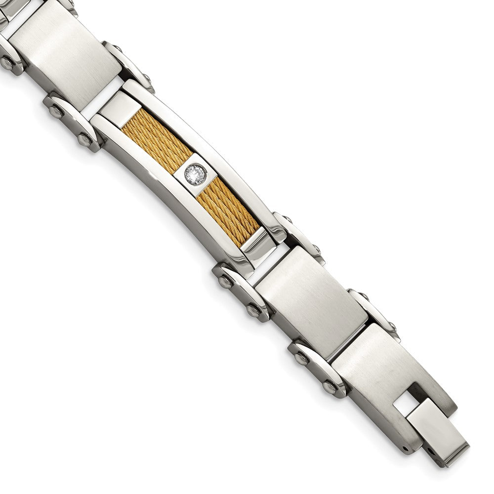 Edelstahl Chisel Poliert Gelb Ip-beschichtet Ankerkette mit Zirkonia 8.5 Zoll Glieder Armband