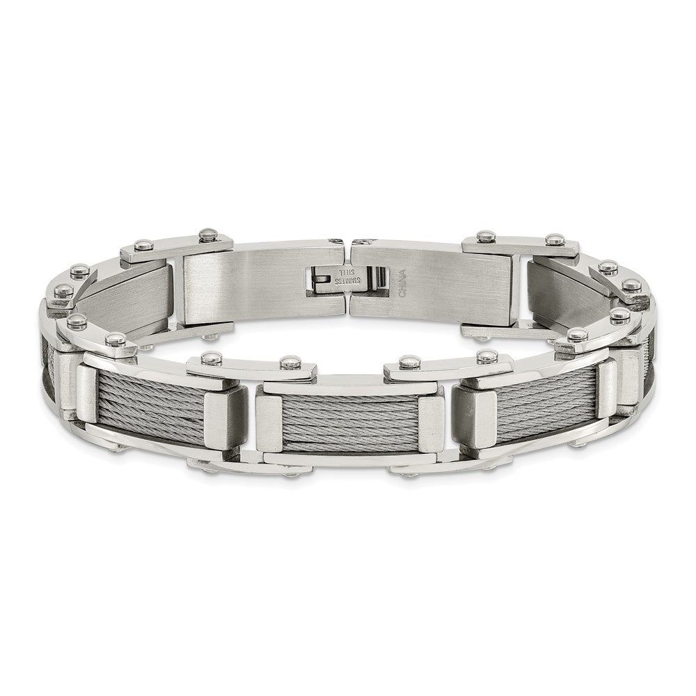 Edelstahl Chisel Gebürstet und Poliert mit Ankerkette Einlage 8.5 Zoll Glieder Armband