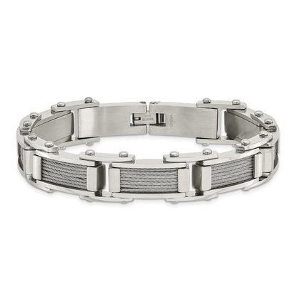 Edelstahl Chisel Gebürstet und Poliert mit Ankerkette Einlage 8.5 Zoll Glieder Armband