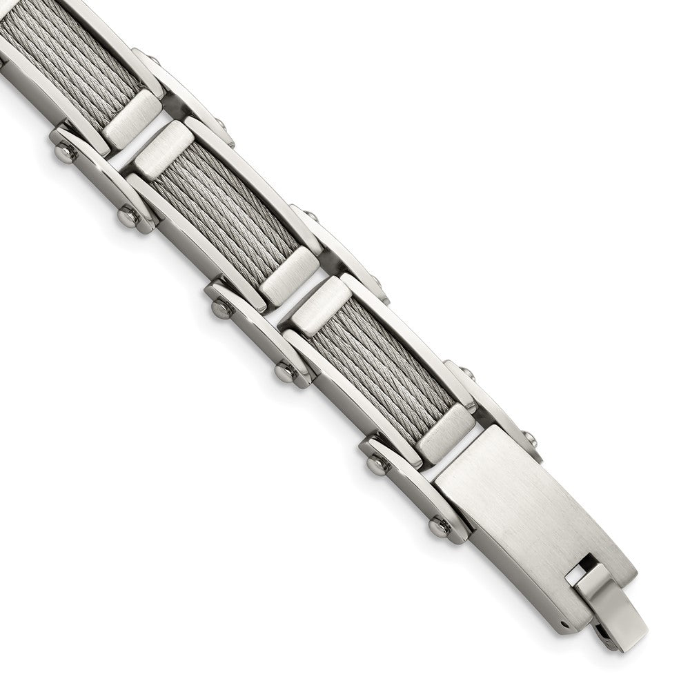 Edelstahl Chisel Gebürstet und Poliert mit Ankerkette Einlage 8.5 Zoll Glieder Armband