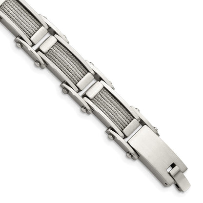 Edelstahl Chisel Gebürstet und Poliert mit Ankerkette Einlage 8.5 Zoll Glieder Armband