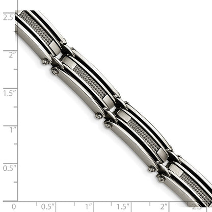 Edelstahl Chisel Gebürstet und Poliert mit Ankerkette Einlage 9 Zoll Glieder Armband