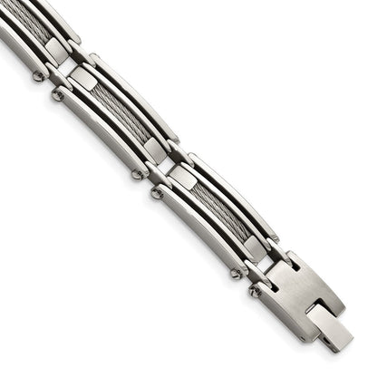 Edelstahl Chisel Gebürstet und Poliert mit Ankerkette Einlage 9 Zoll Glieder Armband