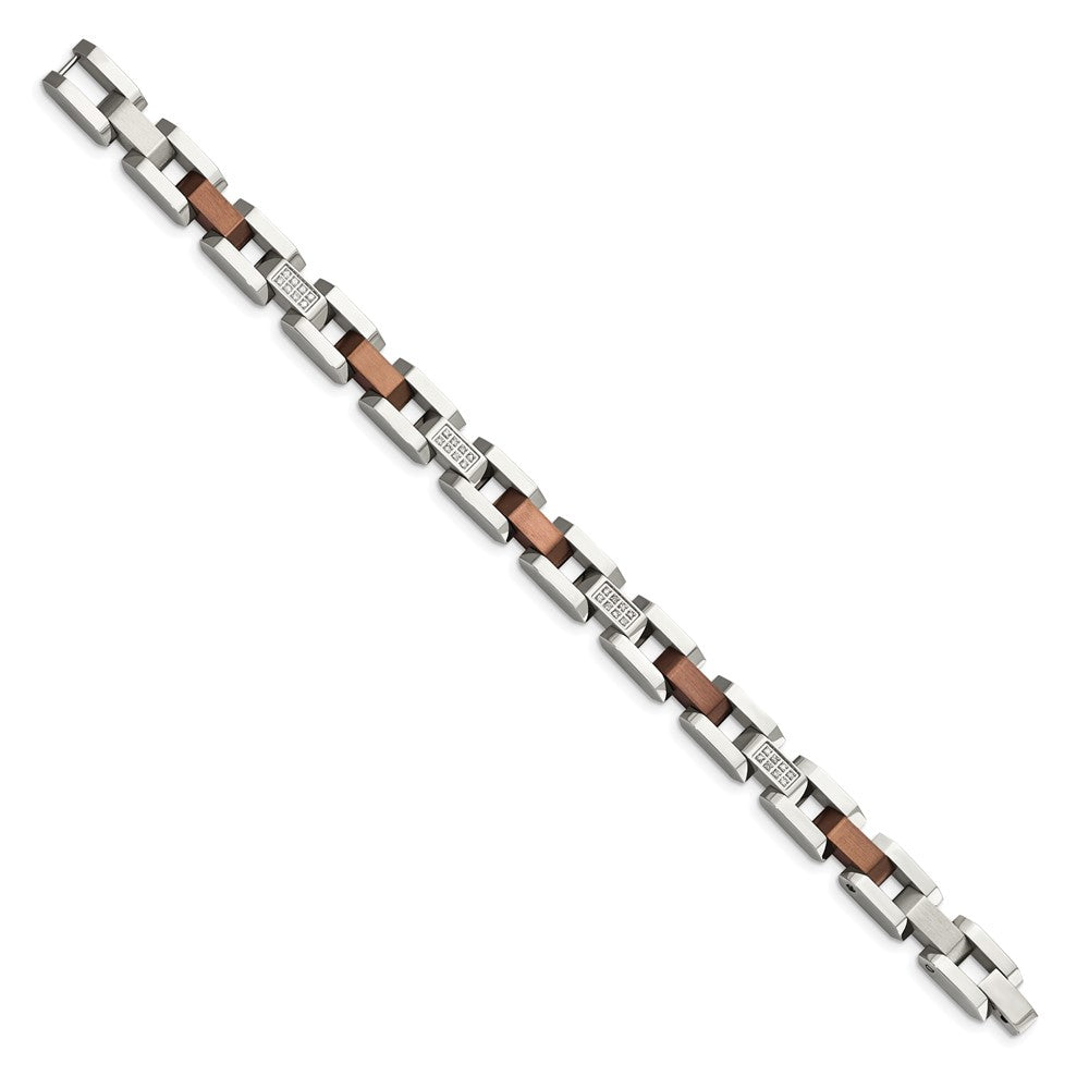 Edelstahl Chisel Gebürstet und Poliert Braun Ip-beschichtet mit 1/4 Karat Diamant 8.5 Zoll Armband