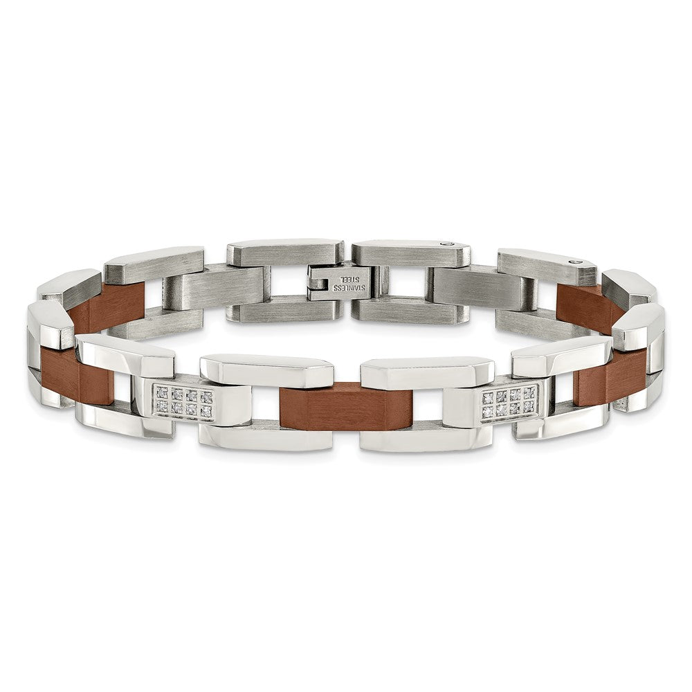 Edelstahl Chisel Gebürstet und Poliert Braun Ip-beschichtet mit 1/4 Karat Diamant 8.5 Zoll Armband
