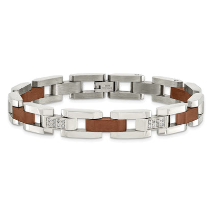 Edelstahl Chisel Gebürstet und Poliert Braun Ip-beschichtet mit 1/4 Karat Diamant 8.5 Zoll Armband