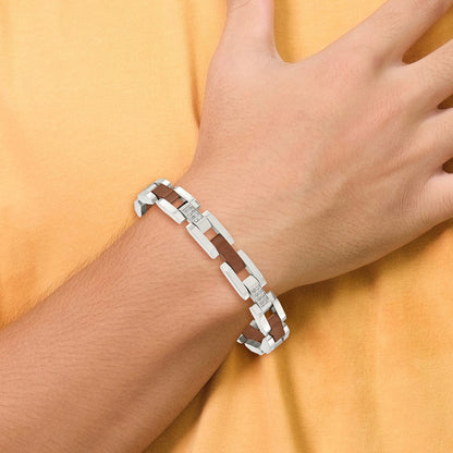 Edelstahl Chisel Gebürstet und Poliert Braun Ip-beschichtet mit 1/4 Karat Diamant 8.5 Zoll Armband