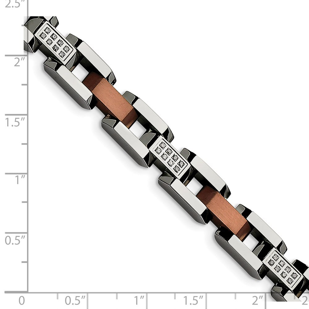Edelstahl Chisel Gebürstet und Poliert Braun Ip-beschichtet mit 1/4 Karat Diamant 8.5 Zoll Armband