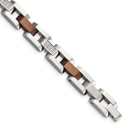 Edelstahl Chisel Gebürstet und Poliert Braun Ip-beschichtet mit 1/4 Karat Diamant 8.5 Zoll Armband