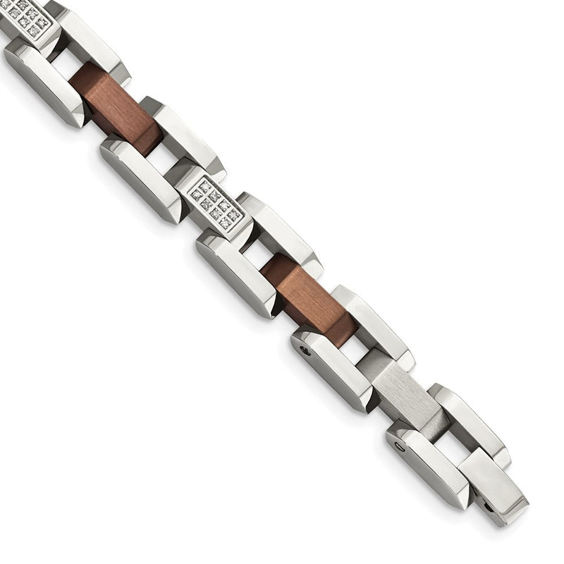 Edelstahl Chisel Gebürstet und Poliert Braun Ip-beschichtet mit 1/4 Karat Diamant 8.5 Zoll Armband