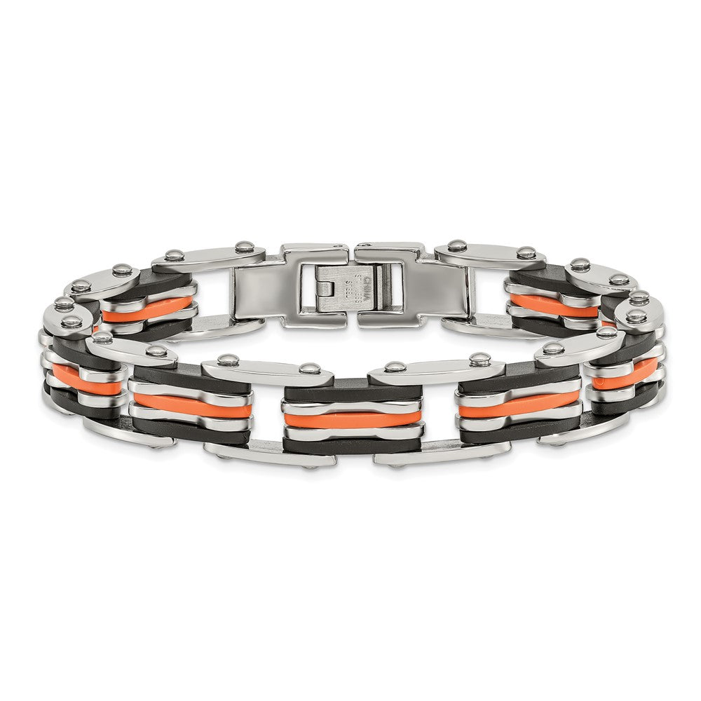 Edelstahl Chisel Poliert mit Blakc und Orange Gummi 8.5 Zoll Glieder Armband