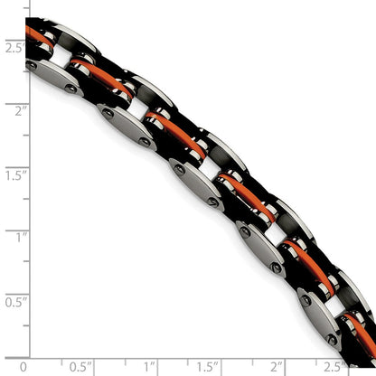Edelstahl Chisel Poliert mit Blakc und Orange Gummi 8.5 Zoll Glieder Armband