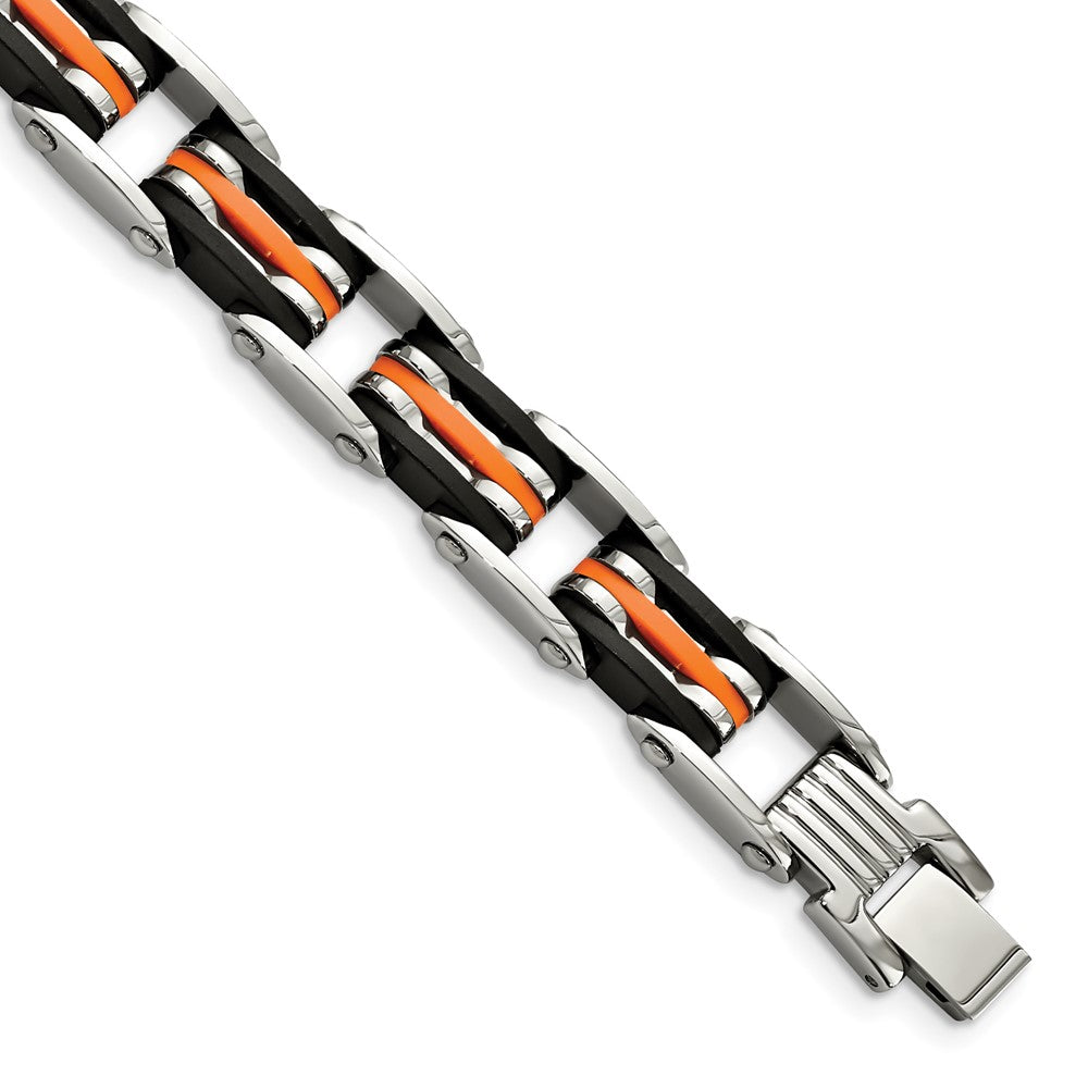 Edelstahl Chisel Poliert mit Blakc und Orange Gummi 8.5 Zoll Glieder Armband