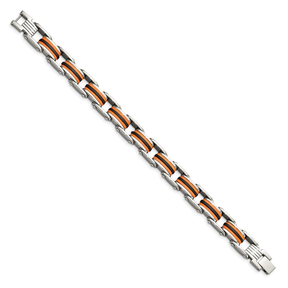 Edelstahl Chisel Poliert mit Schwarz und Orange Polyurethane 8.75 Zoll Glieder Armband