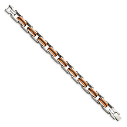 Edelstahl Chisel Poliert mit Schwarz und Orange Polyurethane 8.75 Zoll Glieder Armband