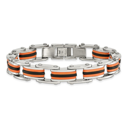 Edelstahl Chisel Poliert mit Schwarz und Orange Polyurethane 8.75 Zoll Glieder Armband