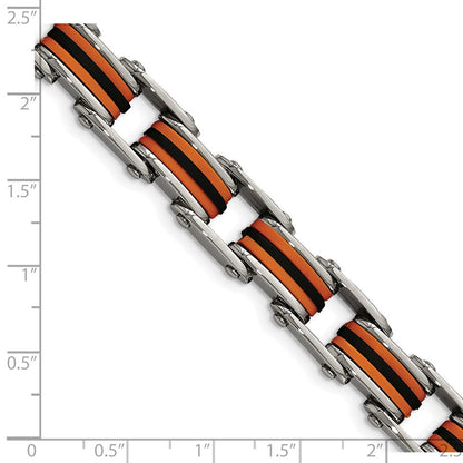 Edelstahl Chisel Poliert mit Schwarz und Orange Polyurethane 8.75 Zoll Glieder Armband