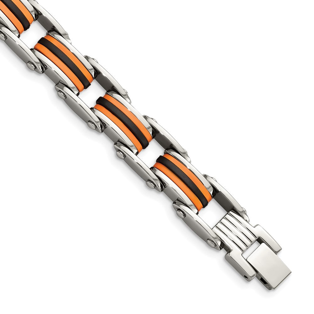 Edelstahl Chisel Poliert mit Schwarz und Orange Polyurethane 8.75 Zoll Glieder Armband