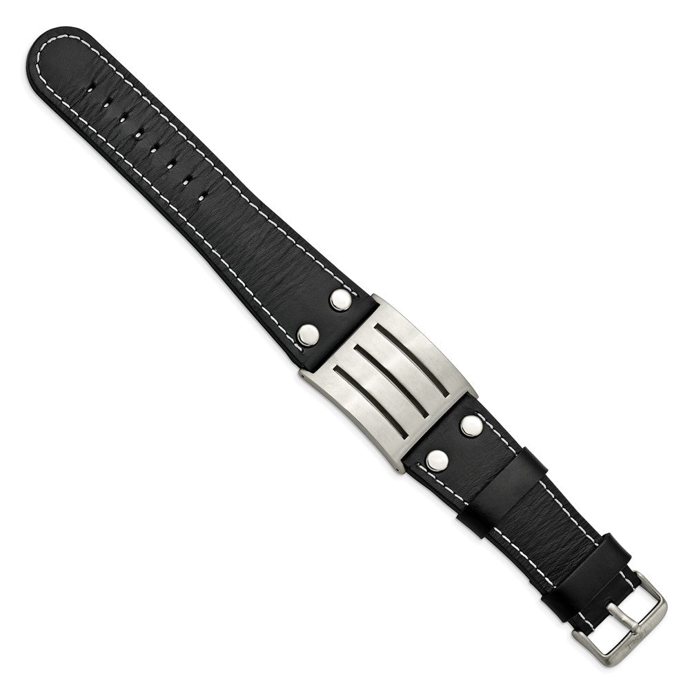 8.75 Zoll Edelstahl Gebürstet Schwarz Leder Verstellbar Schnalle 8.75 Zoll Armband