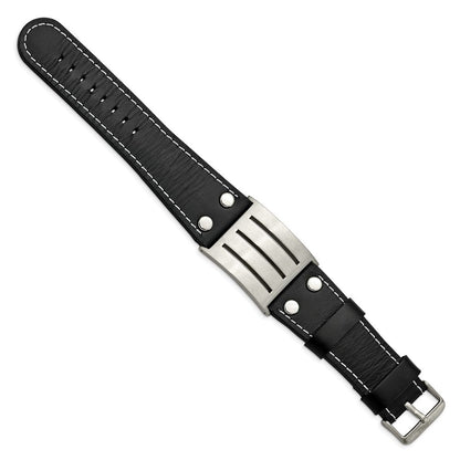 8.75 Zoll Edelstahl Gebürstet Schwarz Leder Verstellbar Schnalle 8.75 Zoll Armband