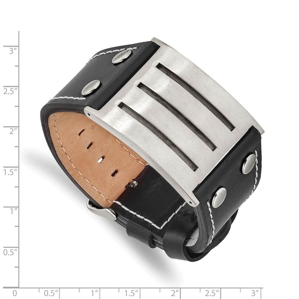 8.75 Zoll Edelstahl Gebürstet Schwarz Leder Verstellbar Schnalle 8.75 Zoll Armband