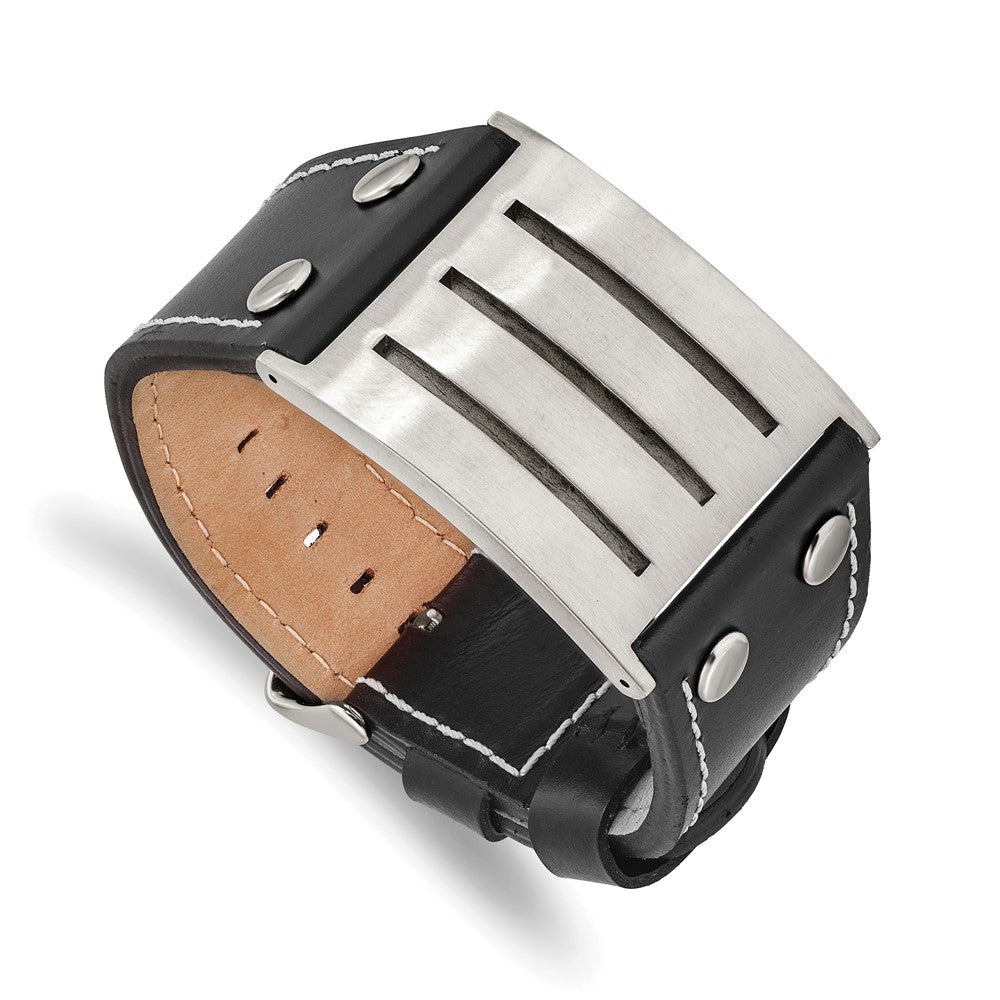 8.75 Zoll Edelstahl Gebürstet Schwarz Leder Verstellbar Schnalle 8.75 Zoll Armband