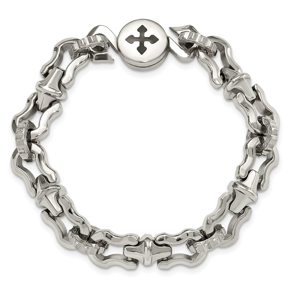 8.5 Zoll Edelstahl Poliert mit Schwarz Gummi Kreuz 8.5 Zoll Armband