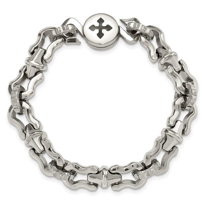 8.5 Zoll Edelstahl Poliert mit Schwarz Gummi Kreuz 8.5 Zoll Armband