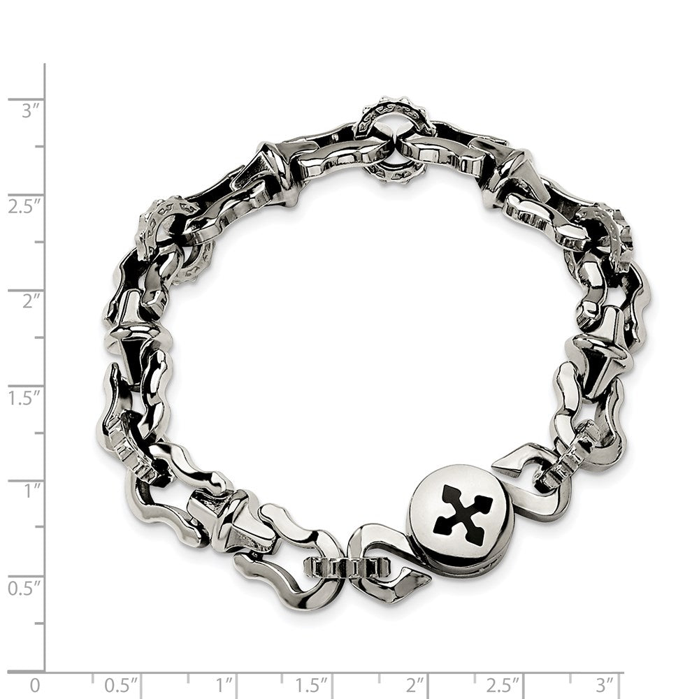 8.5 Zoll Edelstahl Poliert mit Schwarz Gummi Kreuz 8.5 Zoll Armband