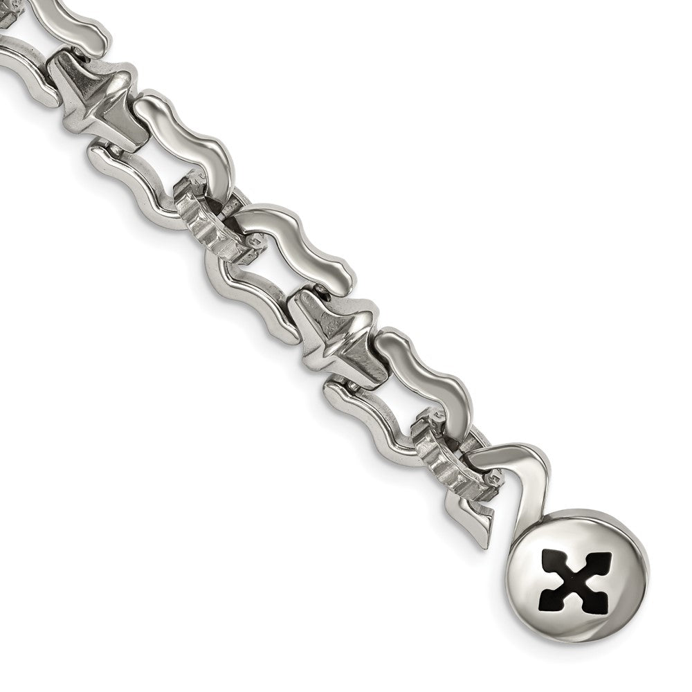 8.5 Zoll Edelstahl Poliert mit Schwarz Gummi Kreuz 8.5 Zoll Armband