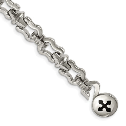 8.5 Zoll Edelstahl Poliert mit Schwarz Gummi Kreuz 8.5 Zoll Armband