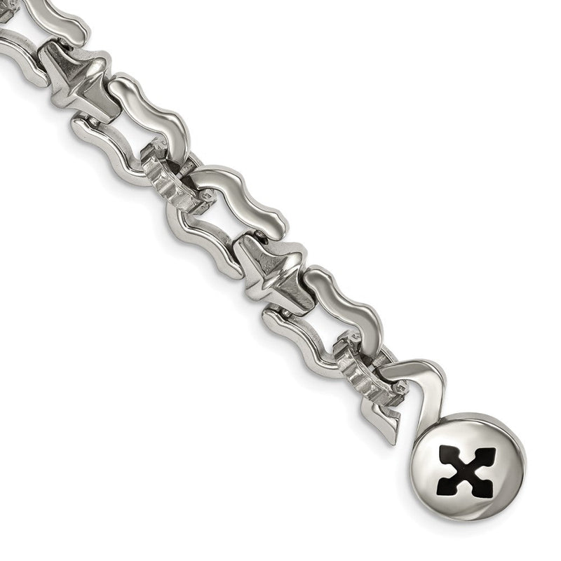 8.5 Zoll Edelstahl Poliert mit Schwarz Gummi Kreuz 8.5 Zoll Armband