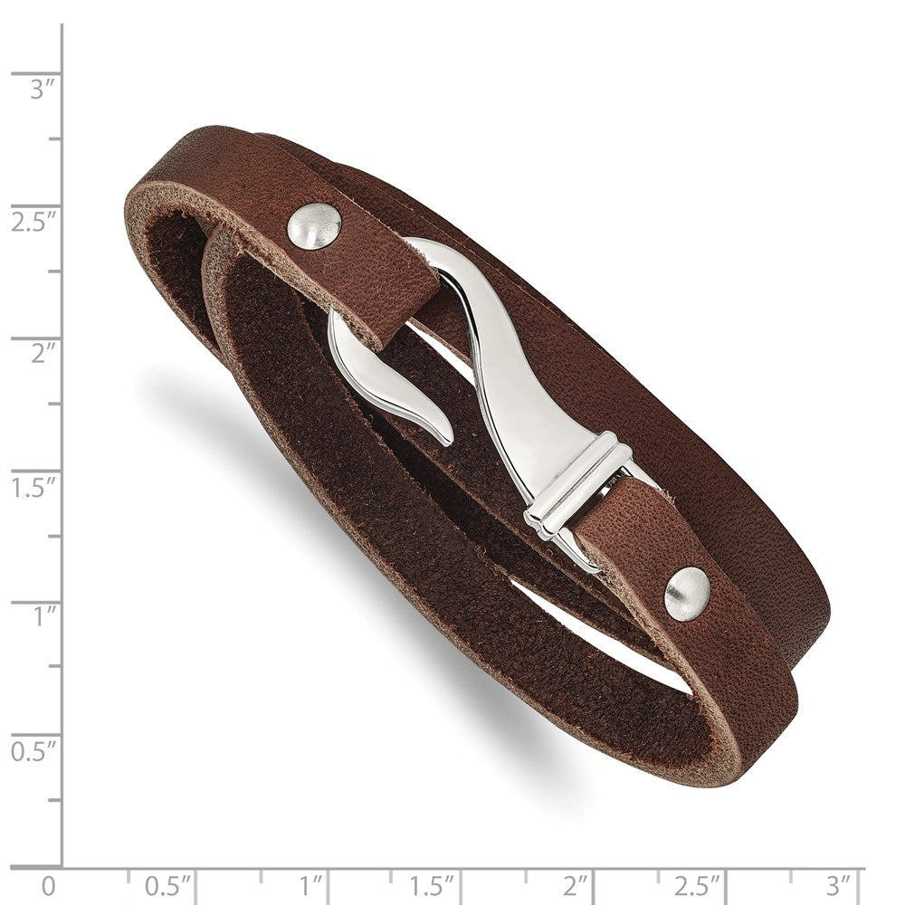 Edelstahl Chisel Poliert Braun Leder 24 Zoll Wickel Armband