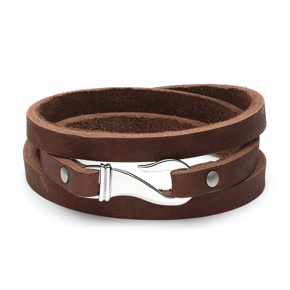 Edelstahl Chisel Poliert Braun Leder 24 Zoll Wickel Armband