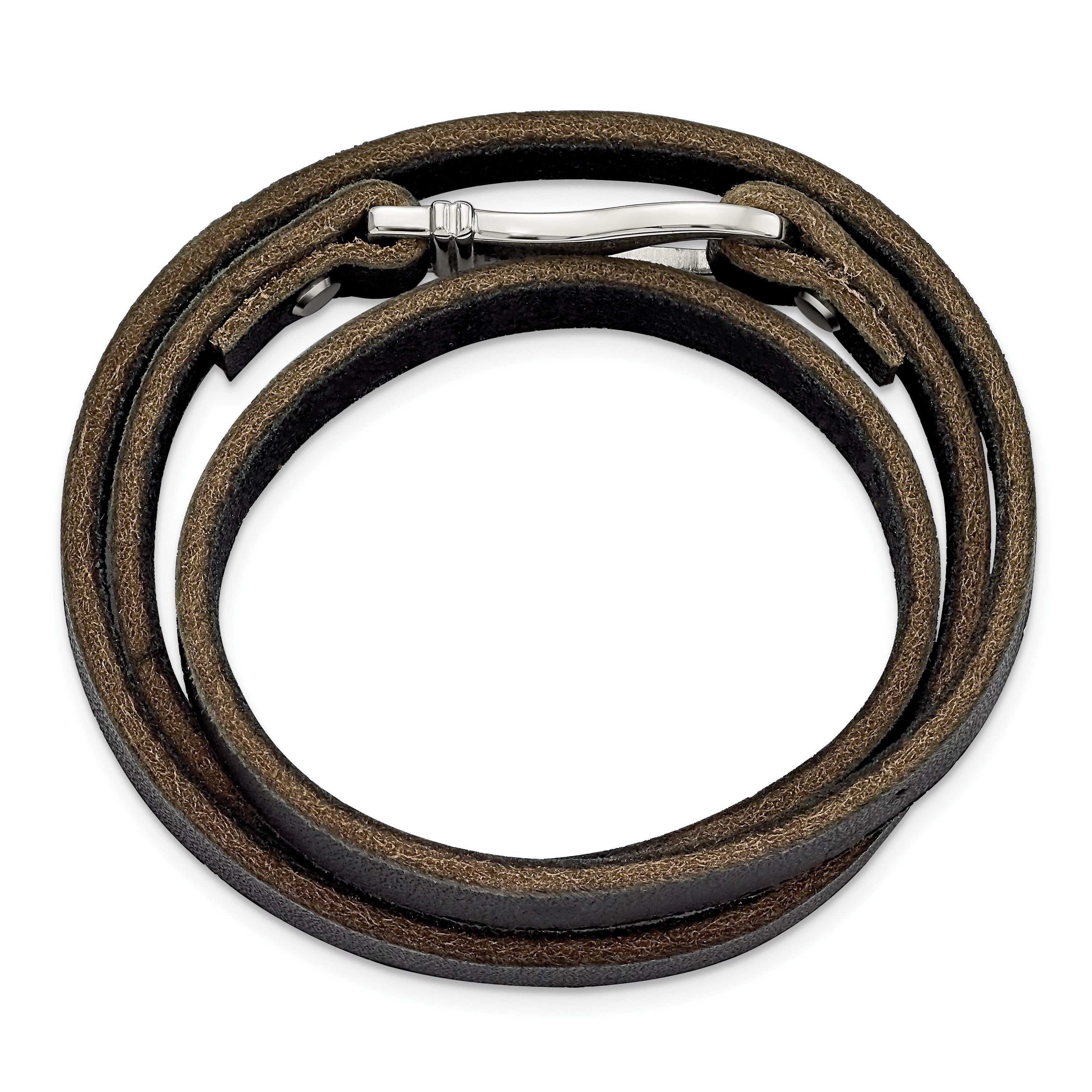 Edelstahl Chisel Poliert Schwarz und Braun Leder 24 Zoll Wickel Armband