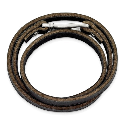 Edelstahl Chisel Poliert Schwarz und Braun Leder 24 Zoll Wickel Armband