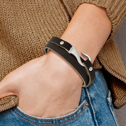 Edelstahl Chisel Poliert Schwarz und Braun Leder 24 Zoll Wickel Armband