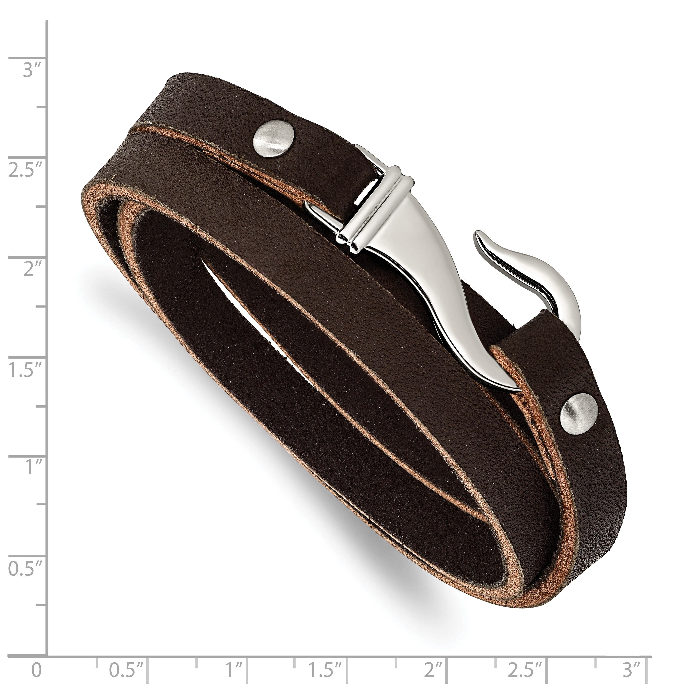Edelstahl Chisel Poliert Schwarz und Braun Leder 24 Zoll Wickel Armband