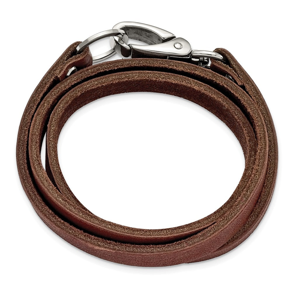 Edelstahl Chisel Poliert Dunkel Braun Leder 25 Zoll Wickel Armband