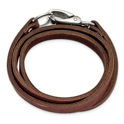 Edelstahl Chisel Poliert Dunkel Braun Leder 25 Zoll Wickel Armband