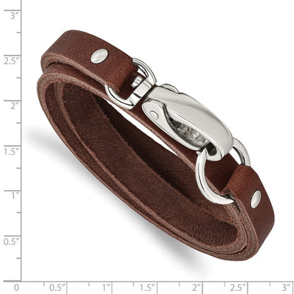 Edelstahl Chisel Poliert Dunkel Braun Leder 25 Zoll Wickel Armband