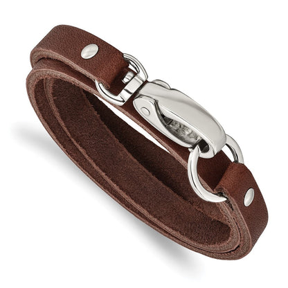 Edelstahl Chisel Poliert Dunkel Braun Leder 25 Zoll Wickel Armband