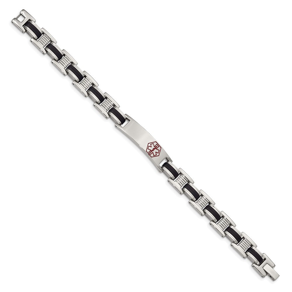 Edelstahl Chisel Poliert mit Rot Emaille und Schwarz Gummi Medizinisch Id 8 Zoll Glieder Armband
