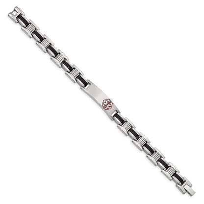 Edelstahl Chisel Poliert mit Rot Emaille und Schwarz Gummi Medizinisch Id 8 Zoll Glieder Armband