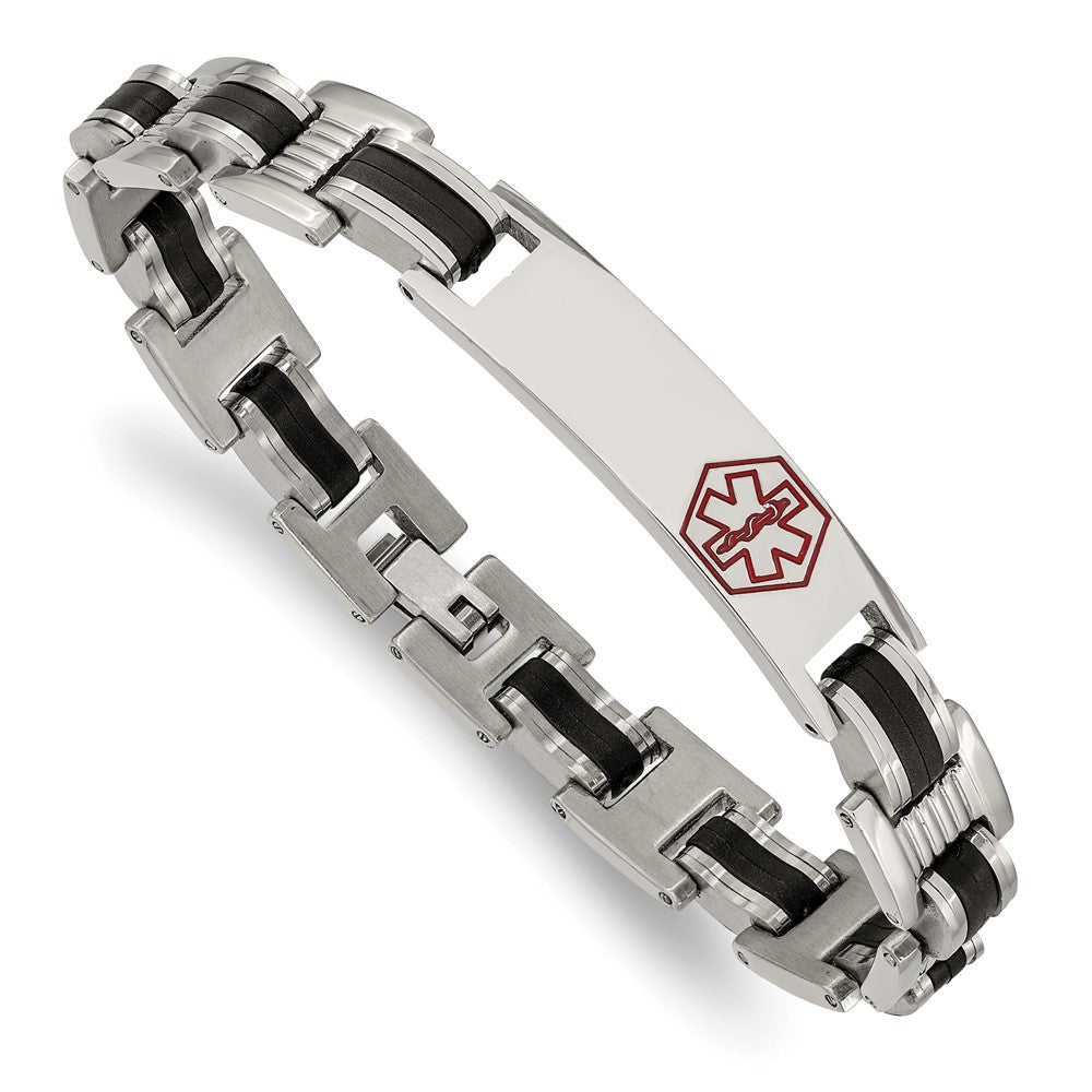 Edelstahl Chisel Poliert mit Rot Emaille und Schwarz Gummi Medizinisch Id 8 Zoll Glieder Armband